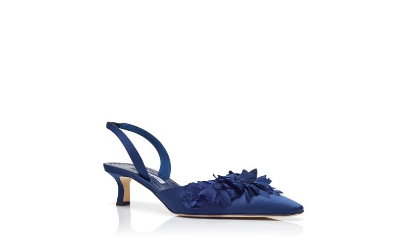 Moislifa, Navy Blue Crepe Satin Slingback Pumps - US$1,825.00