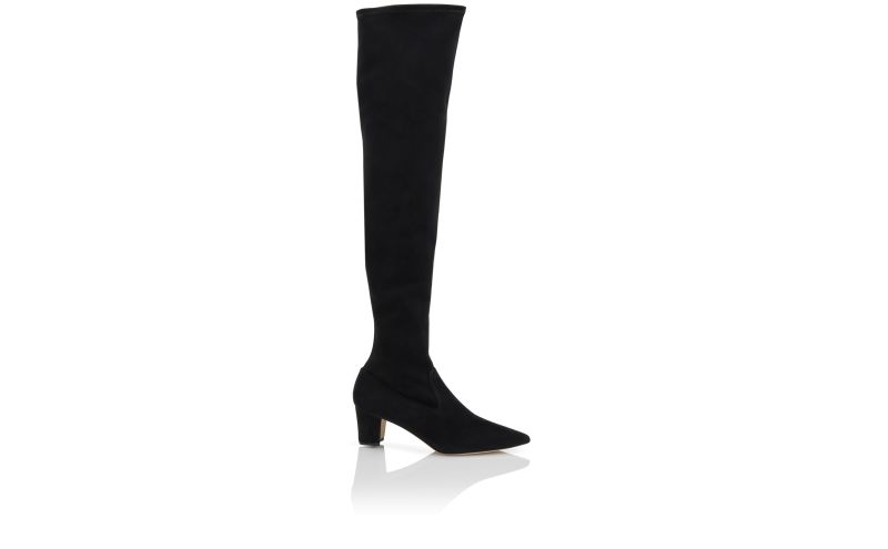 Side view of Lupasca, Black Suede Thigh High Boots - US$1,475.00