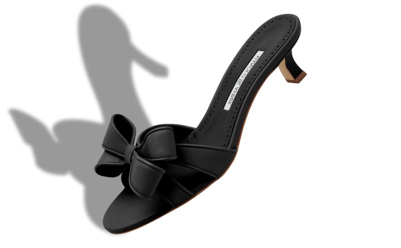 Cafredda, Black Nappa Leather Bow Detail Mules - US$895.00