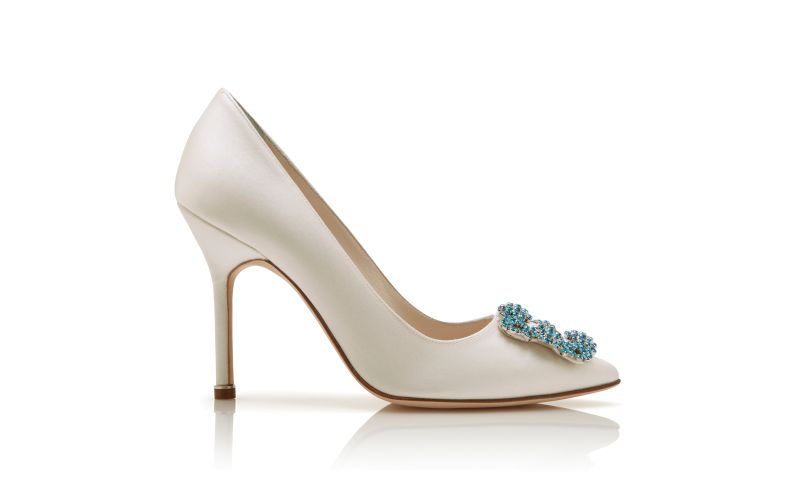 Side view of Hangisi bride, White Satin Jewel Buckle Pumps - AU$2,095.00