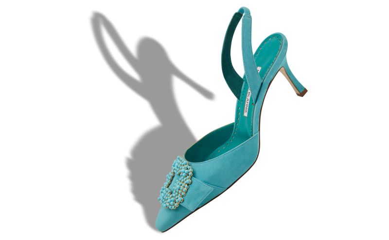 Gibsli, Light Blue Suede Pearl Buckle Slingback Pumps - US$855.00