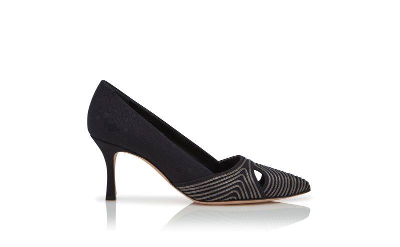 Side view of Turgipump, Black Cotton Cut-Out Pumps - £1,045.00