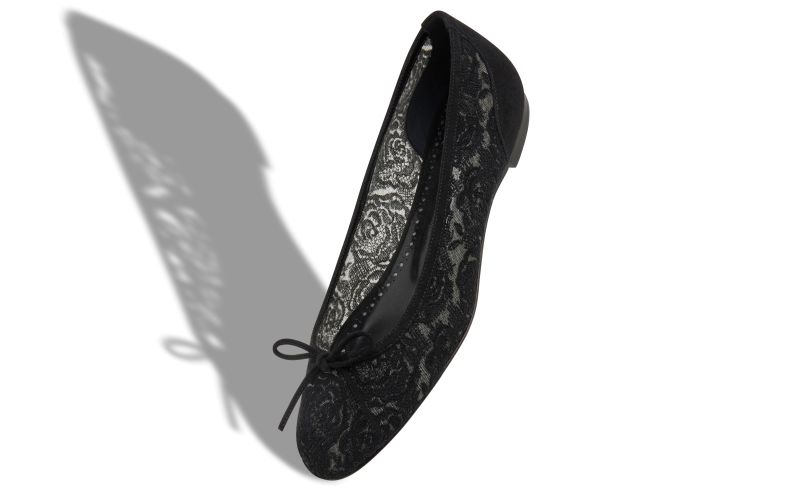 Verizzo, Black Lace Pointed Toe Flat Pumps - US$525.00