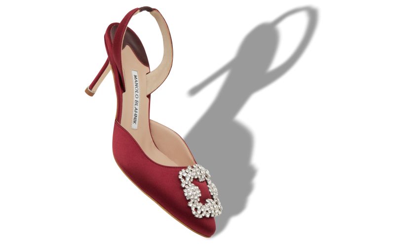 Hangisli, Dark Red Satin Jewel Buckle Slingback Pumps - €1,075.00 