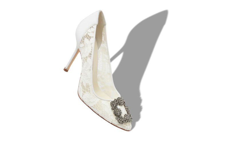 Hangisi lace, Light Cream Lace Jewel Buckle Pumps - US$1,275.00 