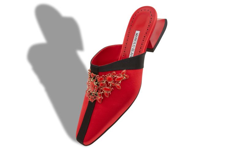 Sawa, Red Satin Jewel Embellished Mules - CA$1,655.00