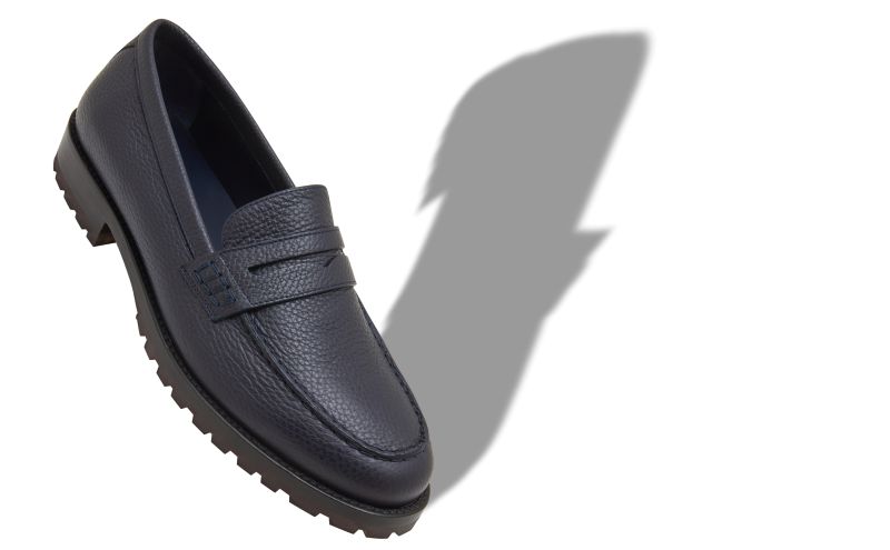 Randy, Navy Blue Calf Leather Penny Loafers - US$1,045.00 