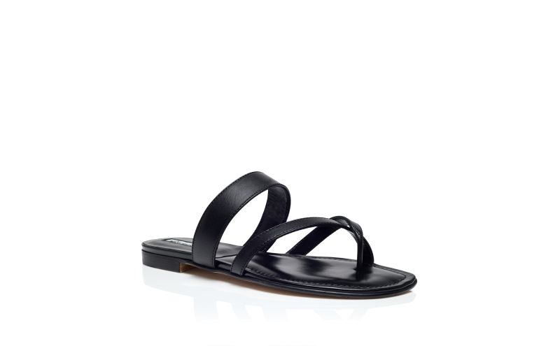 Susa, Black Nappa Leather Crossover Flat Sandals - US$825.00