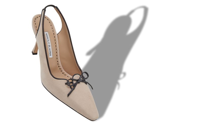 Farid, Light Beige Suede Slingback Pumps - US$513.00 