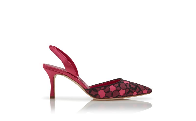 Side view of Carolyne 70, Pink Satin Slingback Pumps - US$483.00