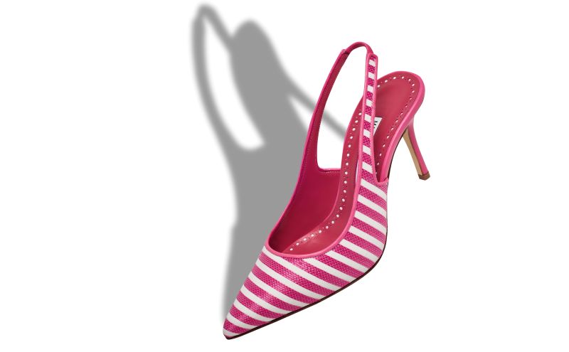 Allurafia, Pink and White Cotton Striped Slingback Pumps - £358.00