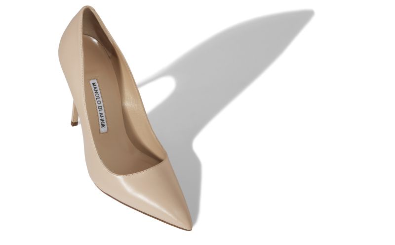 Designer Taupe Calf Leather Pointed Toe Pumps