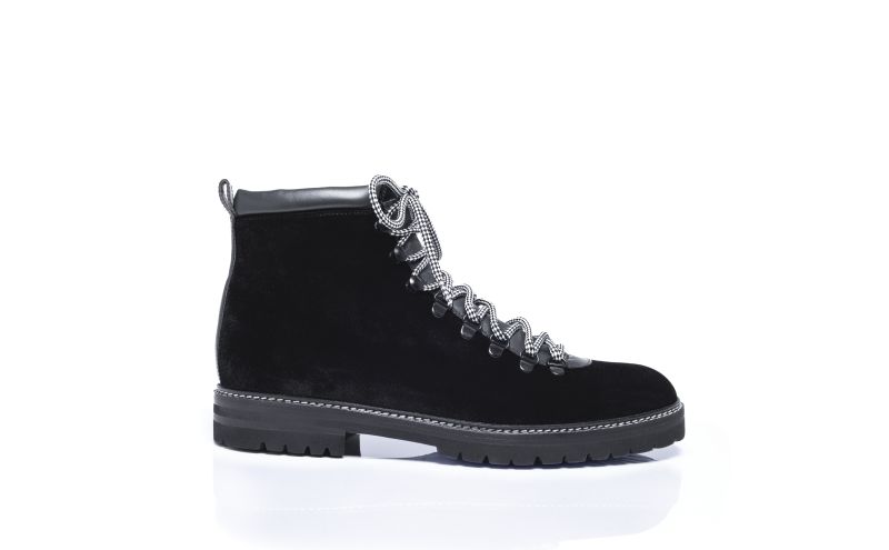 Side view of Calaurio, Black Velvet Lace Up Boots - US$568.00
