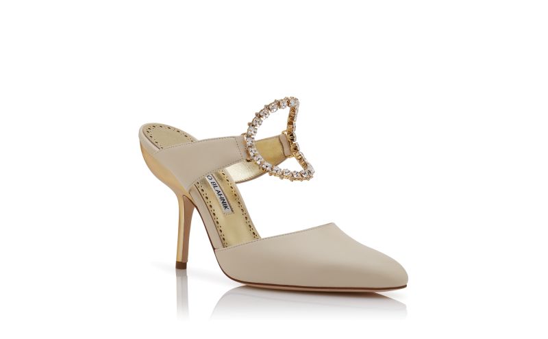 Dossa, Light Cream and Gold Nappa Leather Mules - US$825.00