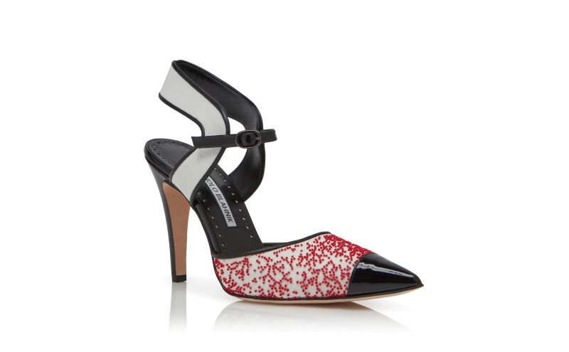 Dodekanisa, Black and Cream Linen Ankle Strap Pumps - £1,045.00