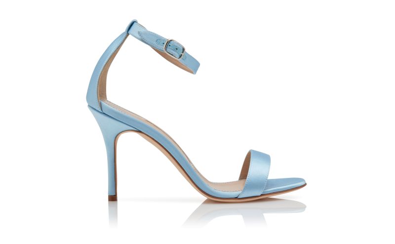 Side view of Chaos, Light Blue Satin Ankle Strap Sandals - €725.00