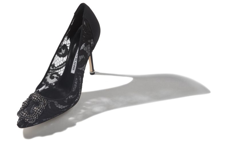 Hangisi lace, Black Lace Jewel Buckle Pumps - £995.00 