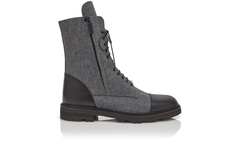 Side view of Lugato, Grey Wool and Calf Leather Military Boots - US$625.00