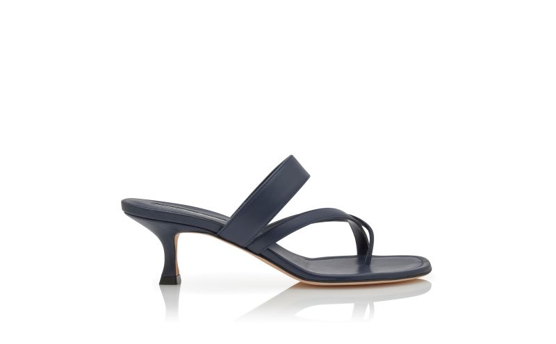 Side view of Susa, Navy Blue Calf Leather Mules - US$845.00