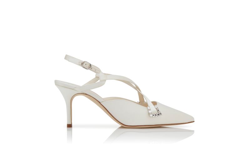 Side view of Ramiz, Light Cream Satin Slingback Pumps - US$747.00