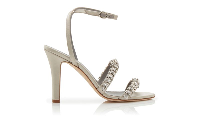 Side view of Vedada, Light Grey Satin Crystal Embellished Sandals - £1,195.00