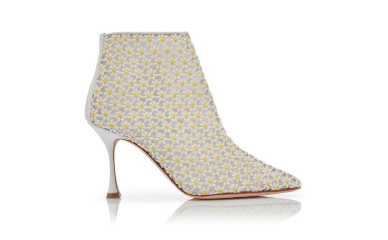 Side view of Margolotta, White Lace Daisy Ankle Boots - US$1,645.00