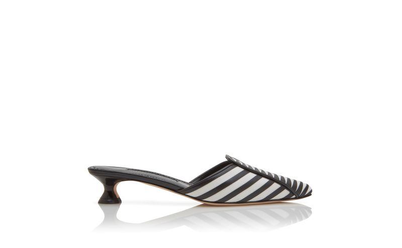 Side view of Diaba, White and Black Linen Striped Mules - £473.00