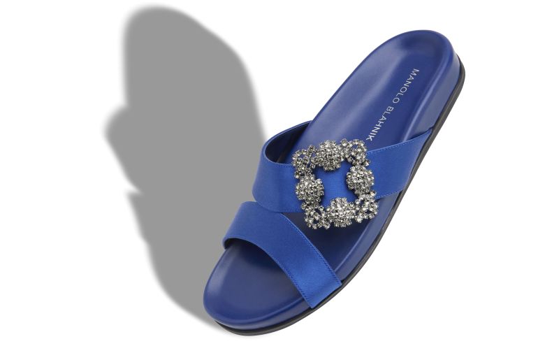 Chilanghi, Blue Satin Jewel Buckle Flat Mules - AU$1,905.00