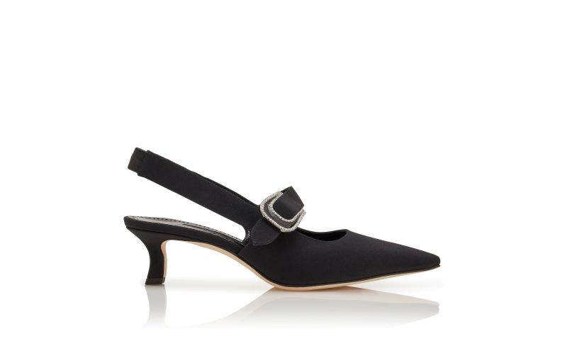 Side view of Curtius, Black Crepe De Chine Slingback Pumps - US$1,250.00