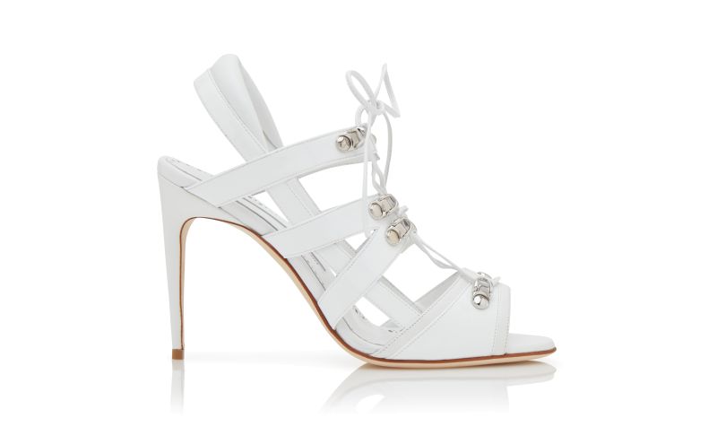 Side view of Designer White Nappa Leather Lace-Up Slingback Sandals