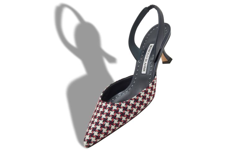 Carolyne, Navy Blue Wool Dogtooth Slingback Pumps - £745.00
