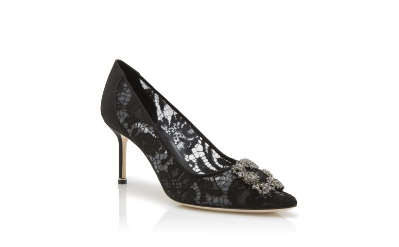 Hangisi lace 70, Black Lace Jewel Buckle Pumps - US$1,275.00