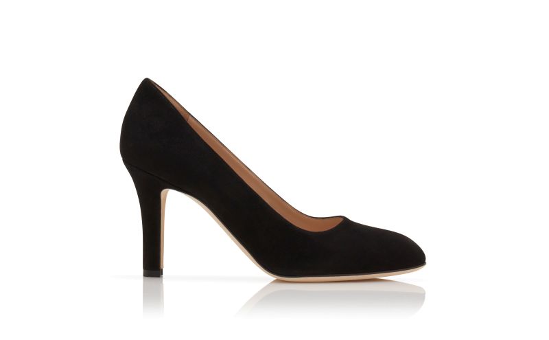 Side view of Verin, Black Suede Round Toe Pumps - £625.00