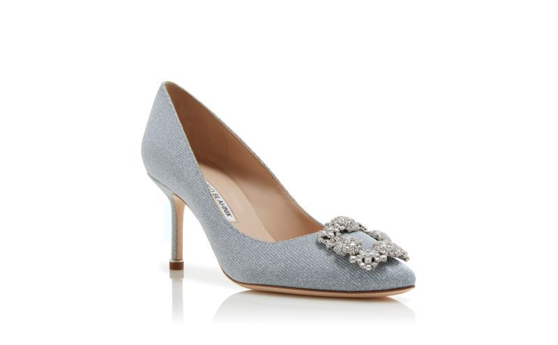 Hangisi glitter 70, Silver Glitter Fabric Jewel Buckle Pumps - US$1,395.00