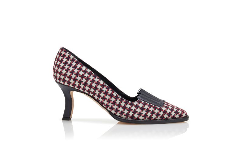 Side view of Pausaniasbi, Navy Blue Wool Dogtooth Pumps - £815.00