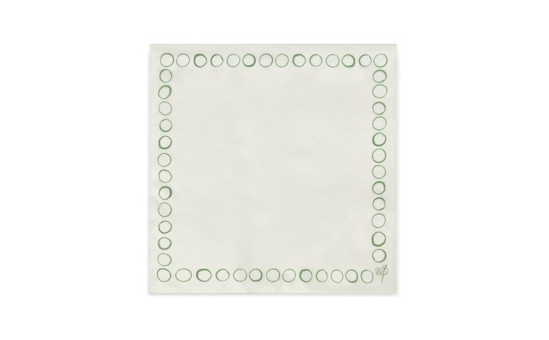 Side view of Circles, Ivory and Green Silk Pocket Square - £50.00