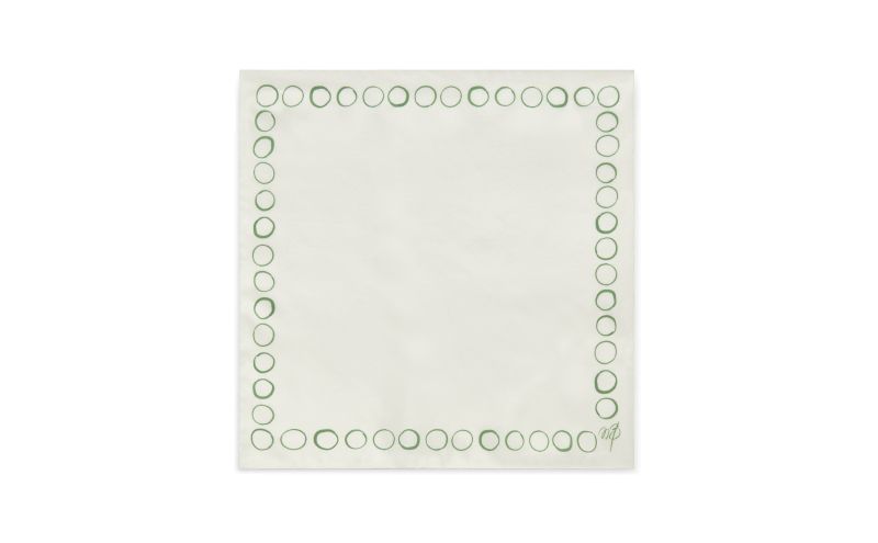 Side view of Circles, Ivory and Green Silk Pocket Square - €60.00