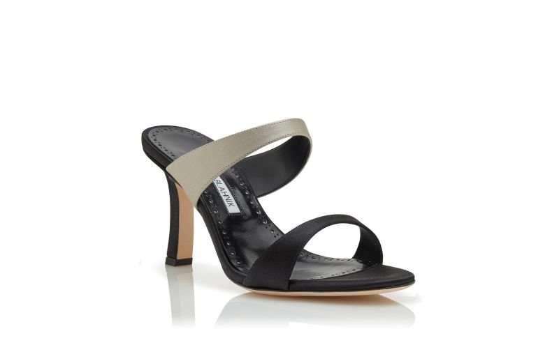 Sardapla, Black and Grey Satin Mules - US$775.00