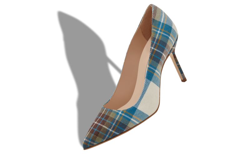 Bb 90, Blue Wool Tartan Pointed Toe Pumps - CA$1,135.00
