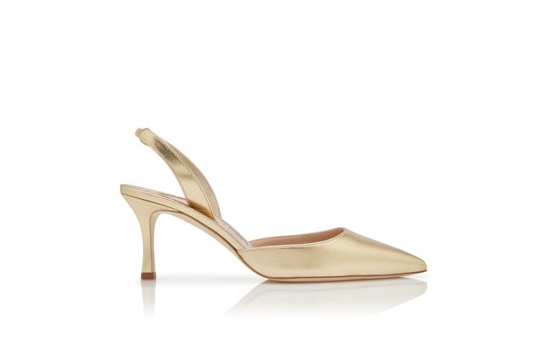 Side view of Carolyne 70, Gold Nappa Leather Slingback Pumps - AU$1,375.00