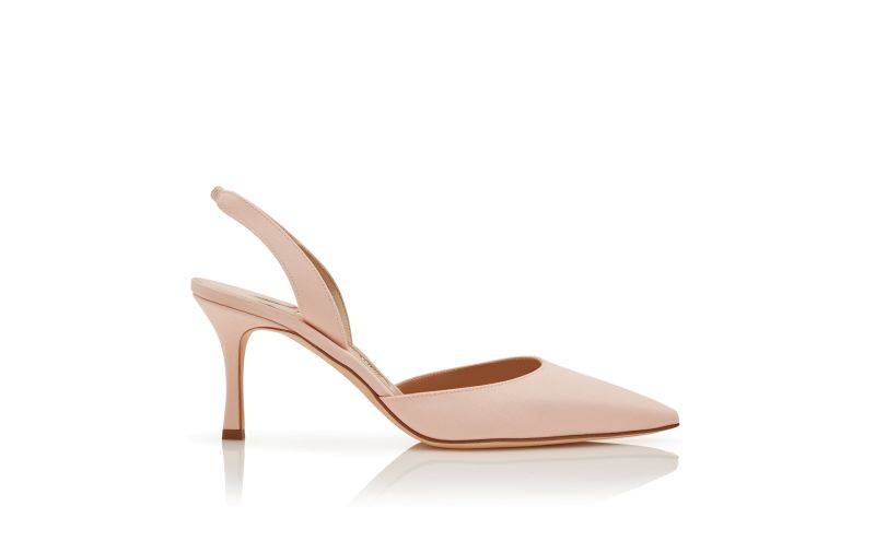 Side view of Carolyne, Light Pink Crepe De Chine Slingback Pumps - CA$1,195.00