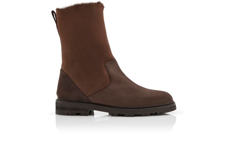 Side view of Tomoso, Dark Brown Suede Mid Calf Boots - AU$2,085.00