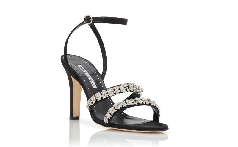 Vedada, Black Satin Crystal Embellished Sandals - AU$2,575.00