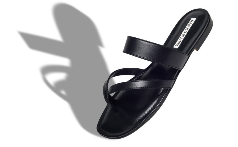 Susa, Black Nappa Leather Crossover Flat Sandals - US$825.00