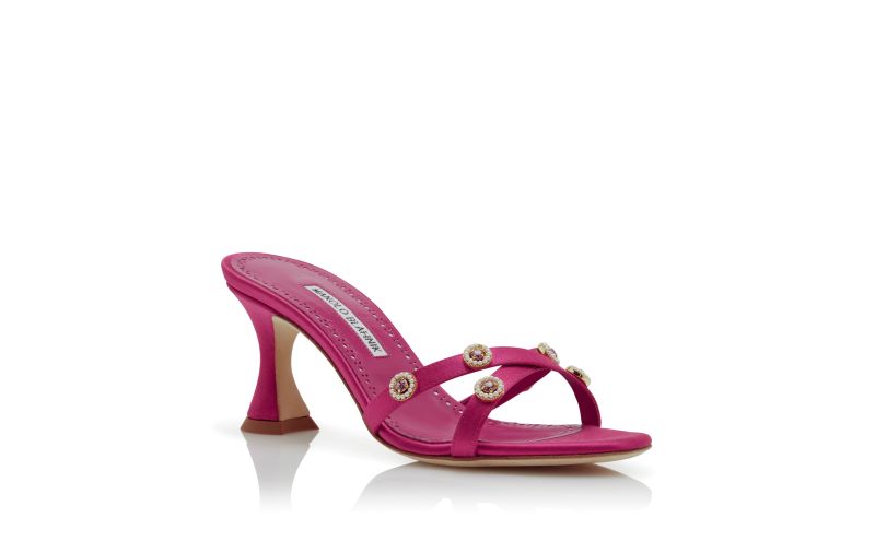 Pyrenea, Dark Pink Satin Embellished Mules - US$1,145.00