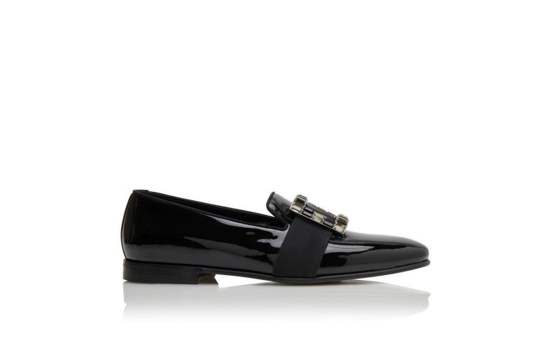 Side view of Eaton, Black Patent Leather Buckled Loafers - US$1,145.00