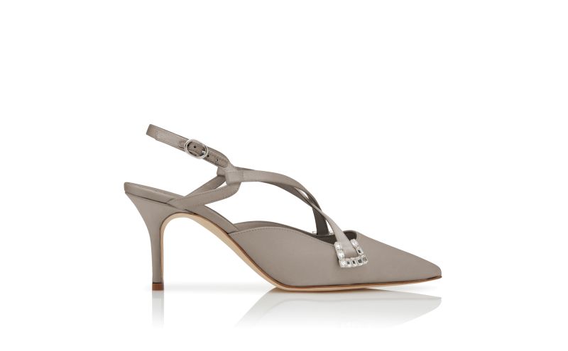 Side view of Ramiz, Grey Satin Slingback Pumps - US$747.00