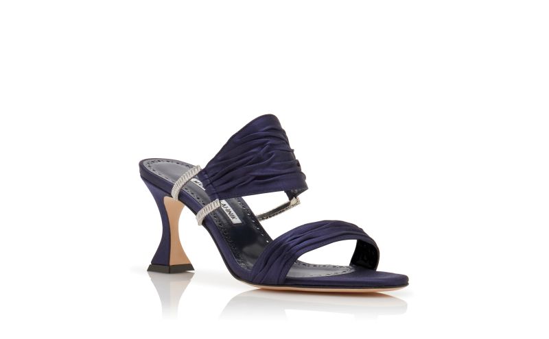 Chinap, Navy Blue Satin Gathered Mules - €1,095.00