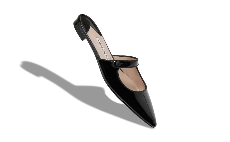 Camparimuflat, Black Patent Leather Mary Jane Flat Mules - US$885.00