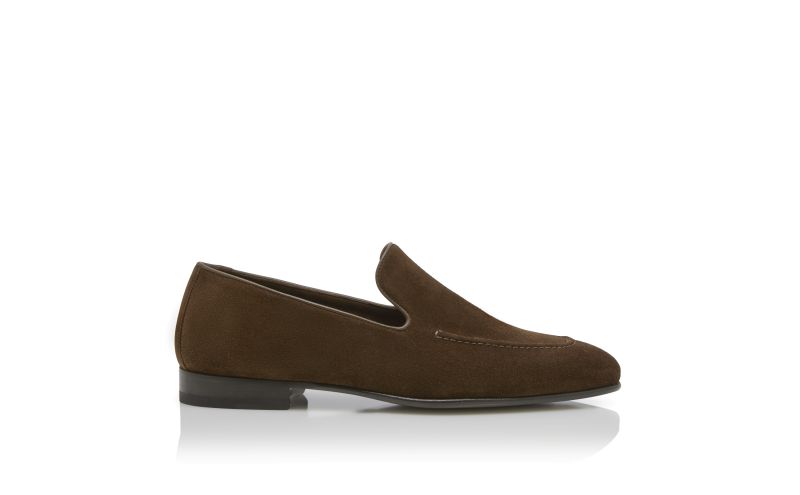 Side view of Truro, Dark Brown Suede Loafers - £725.00